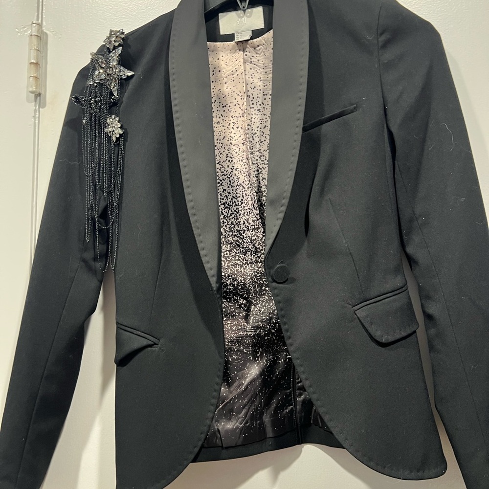 H&M Black Blazer with Embellished Shoulder